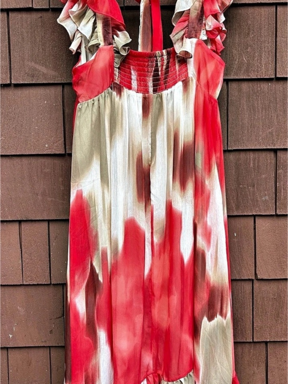 Banana Republic Multicolor Tie Dye Ruffle Midi Dress Red & White XL
